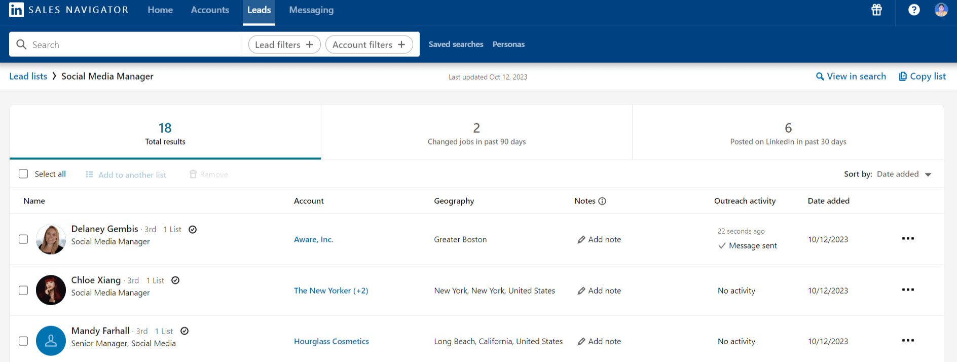 Social Media Manager Lead Lists Sales Navigator